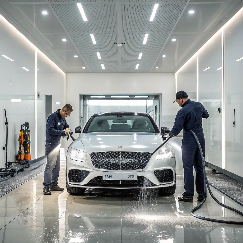 Professional car wash service with luxury vehicle